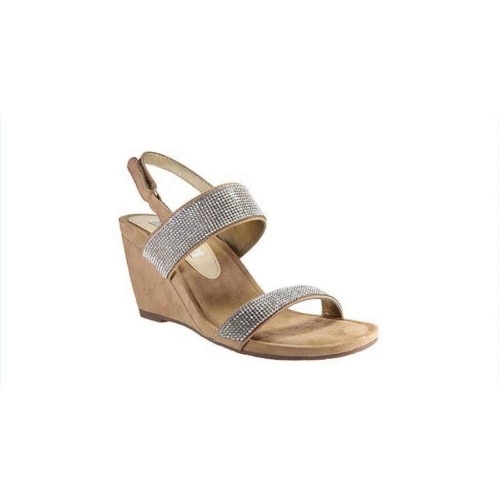 Nina Ricci Rhinestone Tan Wedge Women's Size9.5‎ M